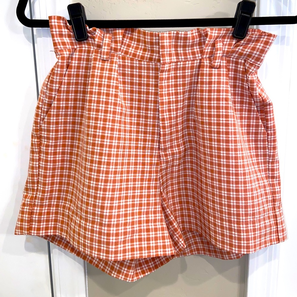 ORANGE & WHITE GINGHAM SHORTS